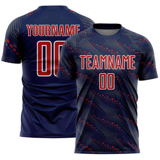 Custom Navy Red-White Slant Lines Sports Sublimation Soccer Uniform Jersey