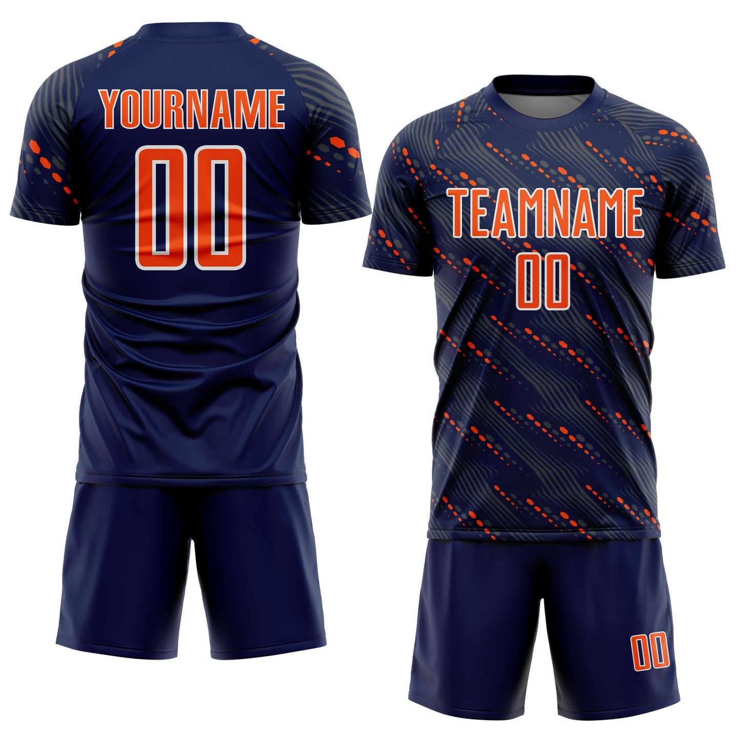 Custom Navy Orange-White Slant Lines Sports Sublimation Soccer Uniform Jersey Limited