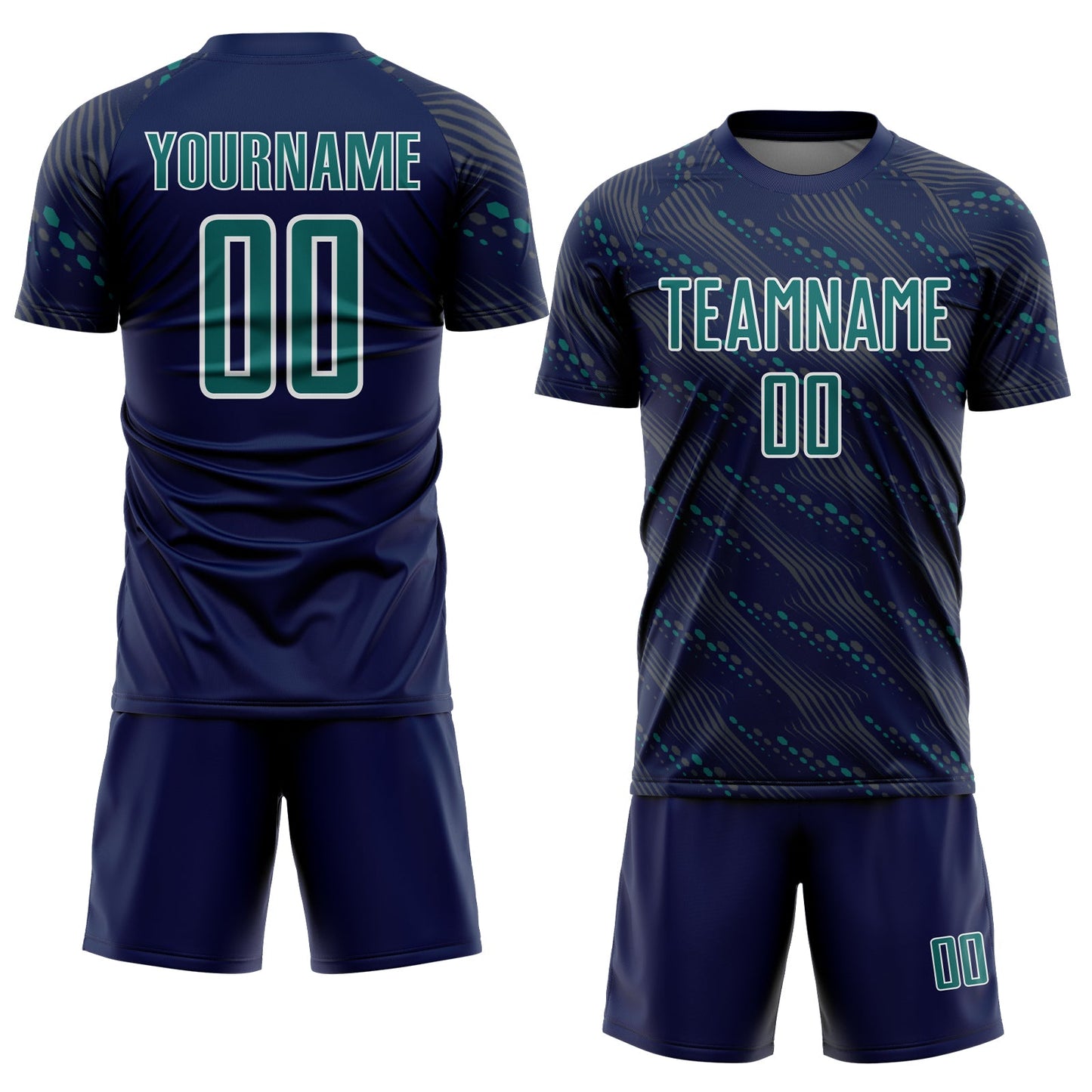 Custom Navy Teal-White Slant Lines Sports Sublimation Soccer Uniform Jersey Limited
