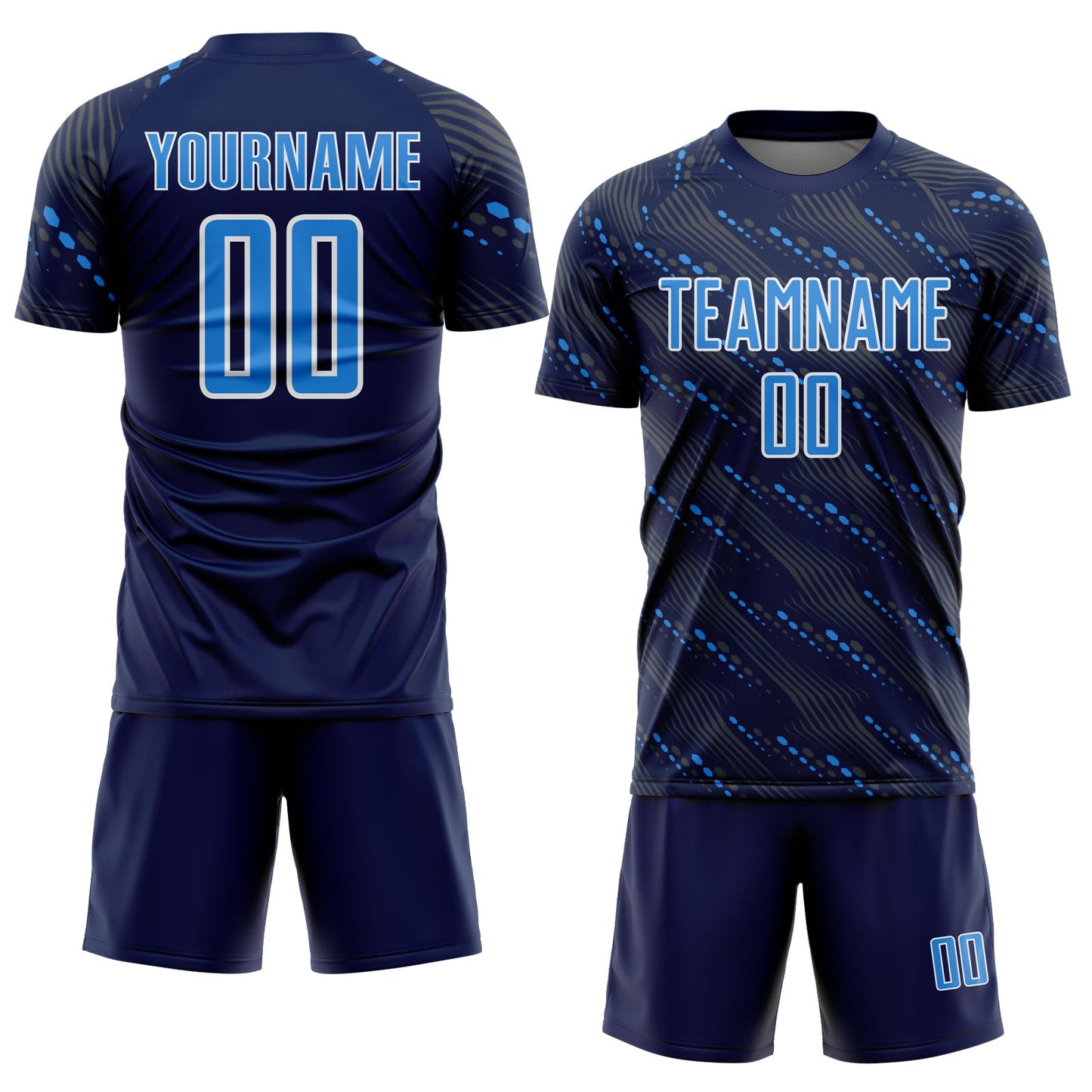 Custom Navy Powder Blue-White Slant Lines Sports Sublimation Soccer Uniform Jersey Limited