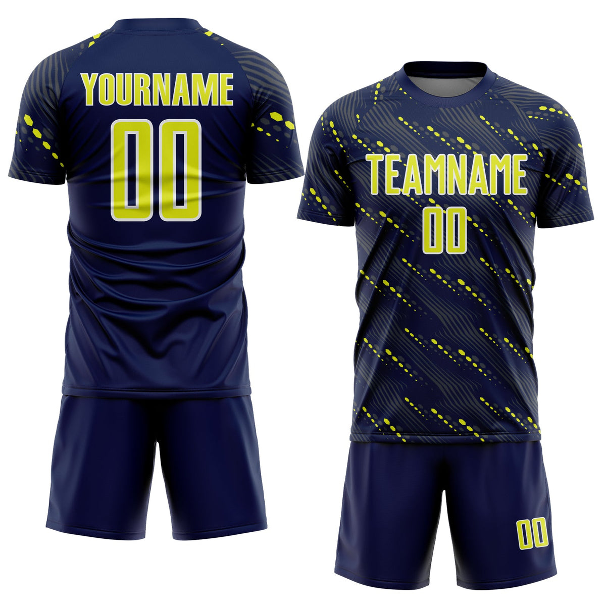 Custom Navy Neon Yellow-White Slant Lines Sports Sublimation Soccer Uniform Jersey Limited