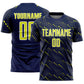 Custom Navy Neon Yellow-White Slant Lines Sports Sublimation Soccer Uniform Jersey