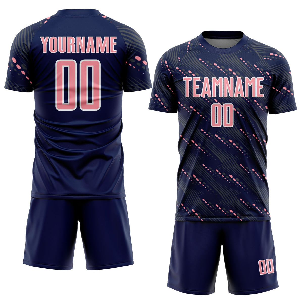 Custom Navy Medium Pink-White Slant Lines Sports Sublimation Soccer Uniform Jersey Limited