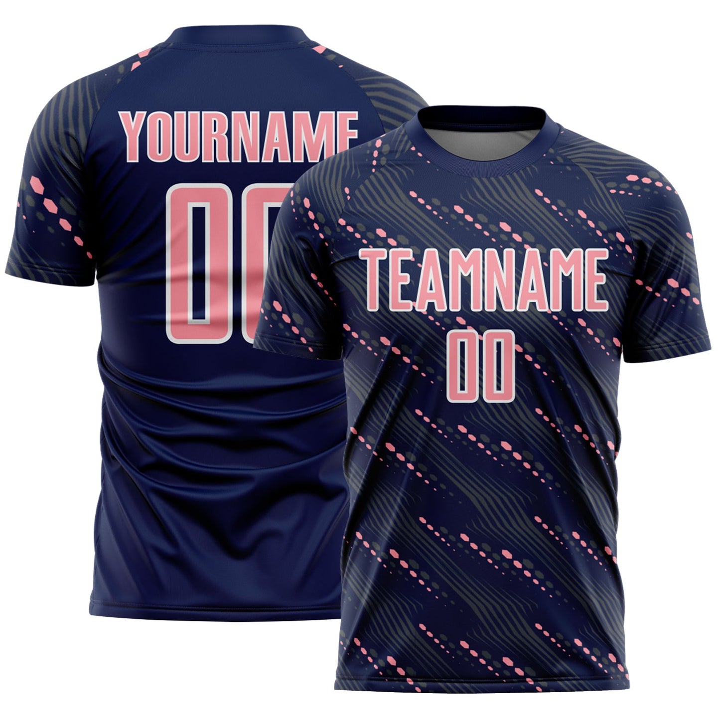 Custom Navy Medium Pink-White Slant Lines Sports Sublimation Soccer Uniform Jersey