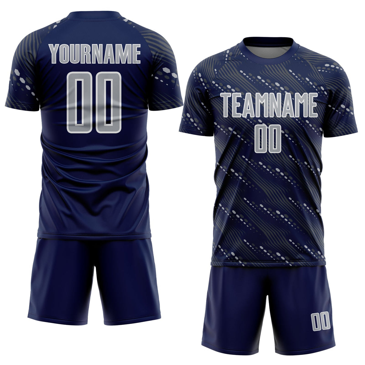 Custom Navy Gray-White Slant Lines Sports Sublimation Soccer Uniform Jersey Limited