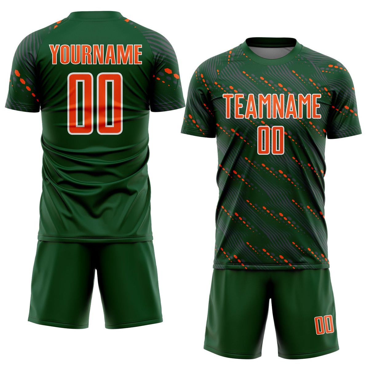 Custom Green Orange-White Slant Lines Sports Sublimation Soccer Uniform Jersey Limited