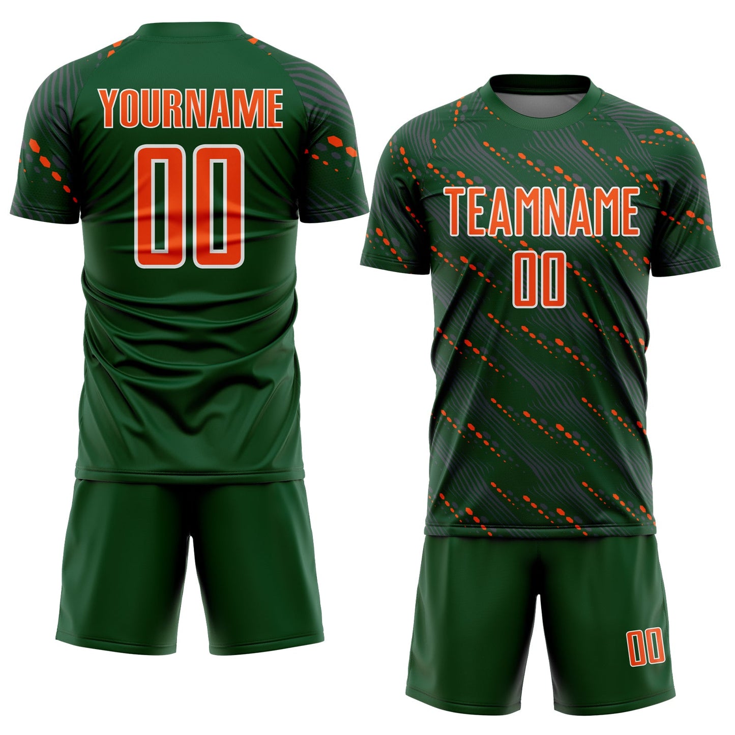 Custom Green Orange-White Slant Lines Sports Sublimation Soccer Uniform Jersey Limited