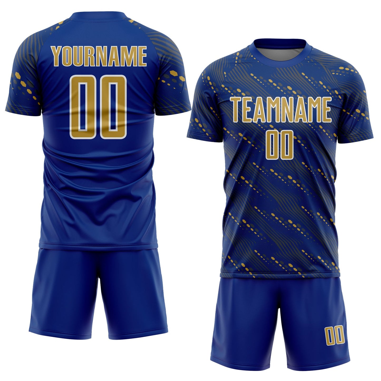 Custom Royal Old Gold-White Slant Lines Sports Sublimation Soccer Uniform Jersey Limited