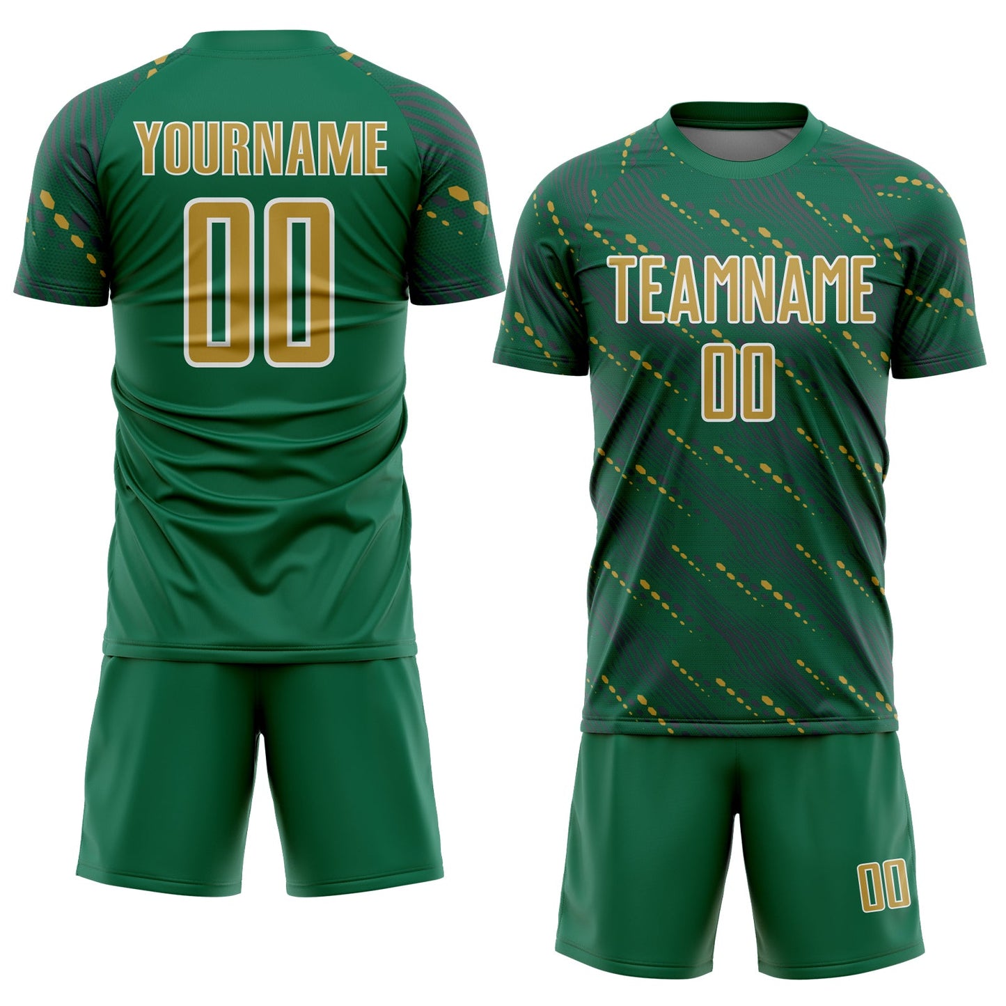 Custom Kelly Green Old Gold-White Slant Lines Sports Sublimation Soccer Uniform Jersey Limited