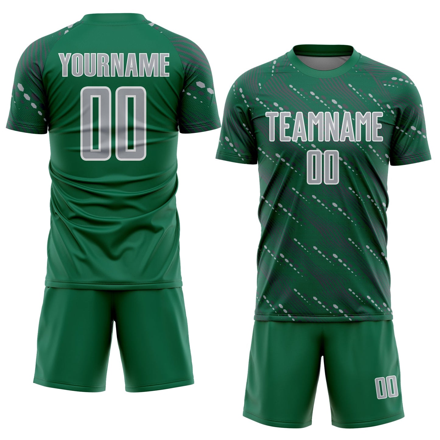 Custom Kelly Green Gray-White Slant Lines Sports Sublimation Soccer Uniform Jersey Limited