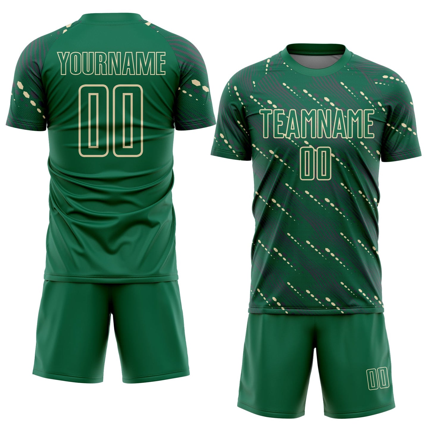 Custom Kelly Green Cream Slant Lines Sports Sublimation Soccer Uniform Jersey Limited