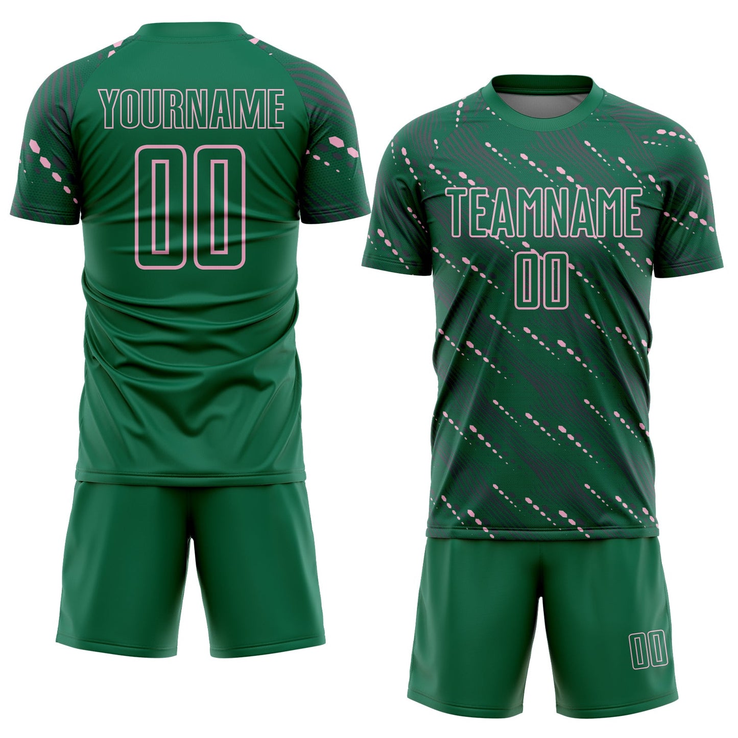 Custom Kelly Green Light Pink Slant Lines Sports Sublimation Soccer Uniform Jersey Limited