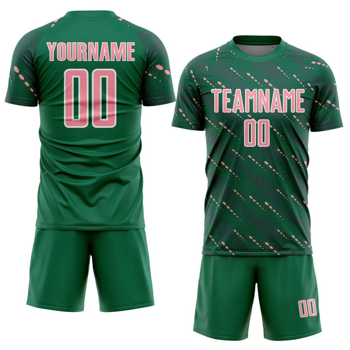 Custom Kelly Green Medium Pink-White Slant Lines Sports Sublimation Soccer Uniform Jersey Limited