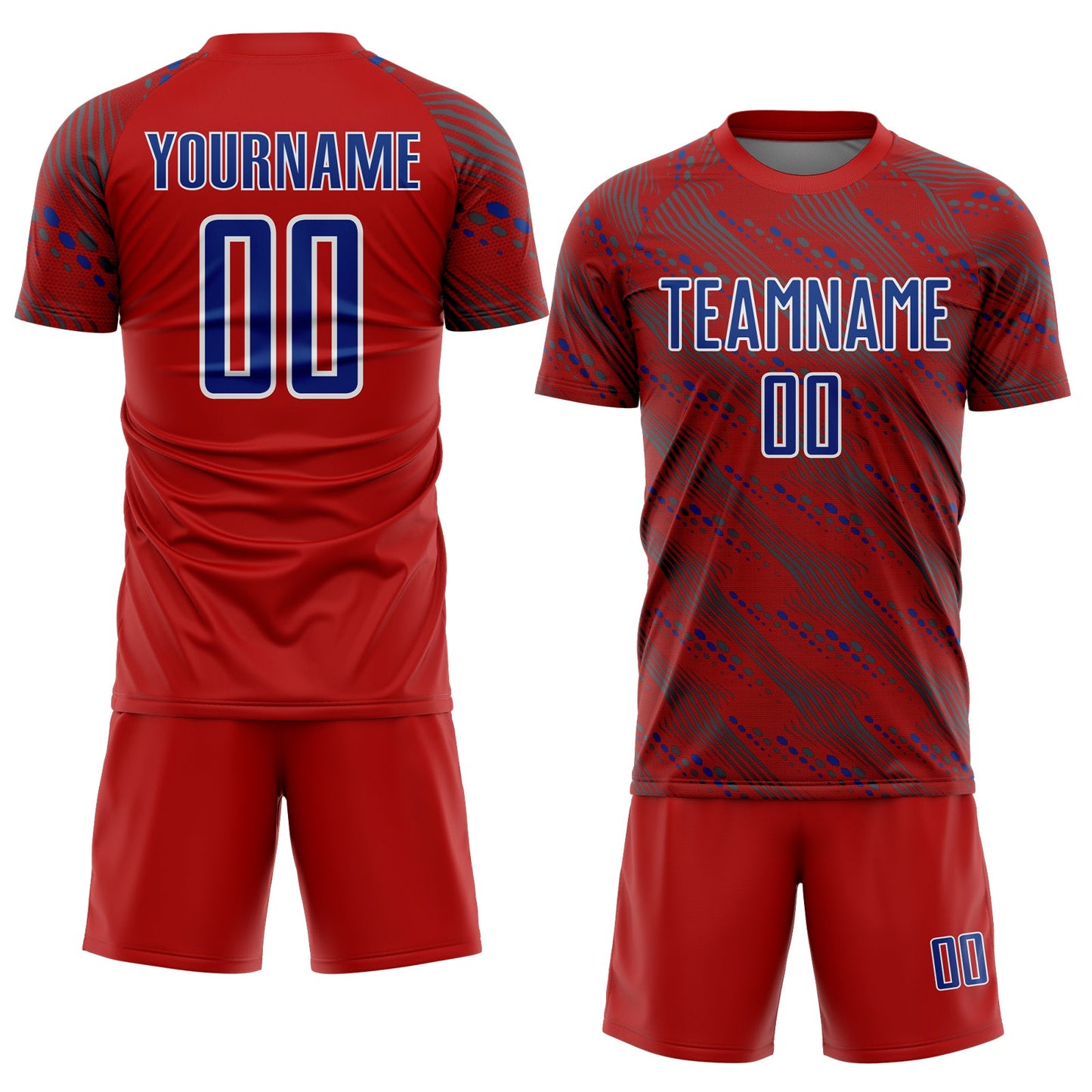 Custom Red Royal-White Slant Lines Sports Sublimation Soccer Uniform Jersey Limited
