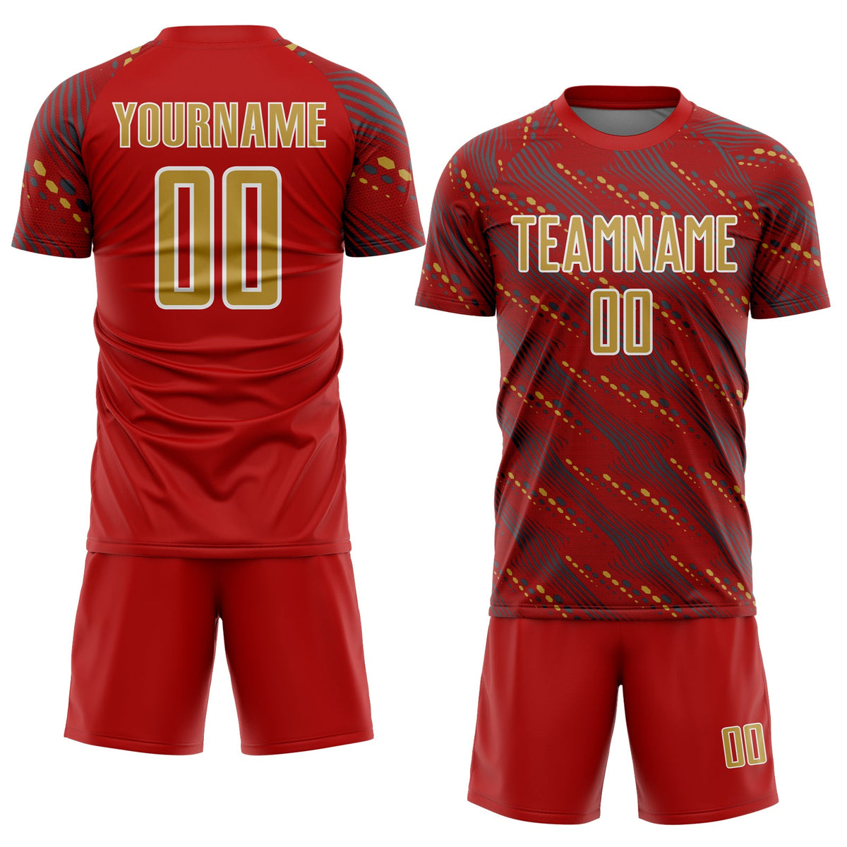 Custom Red Old Gold-White Slant Lines Sports Sublimation Soccer Uniform Jersey Limited