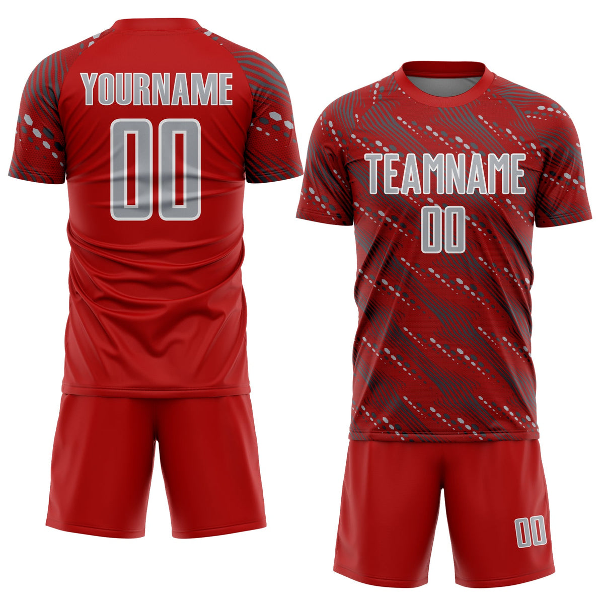 Custom Red Gray-White Slant Lines Sports Sublimation Soccer Uniform Jersey Limited