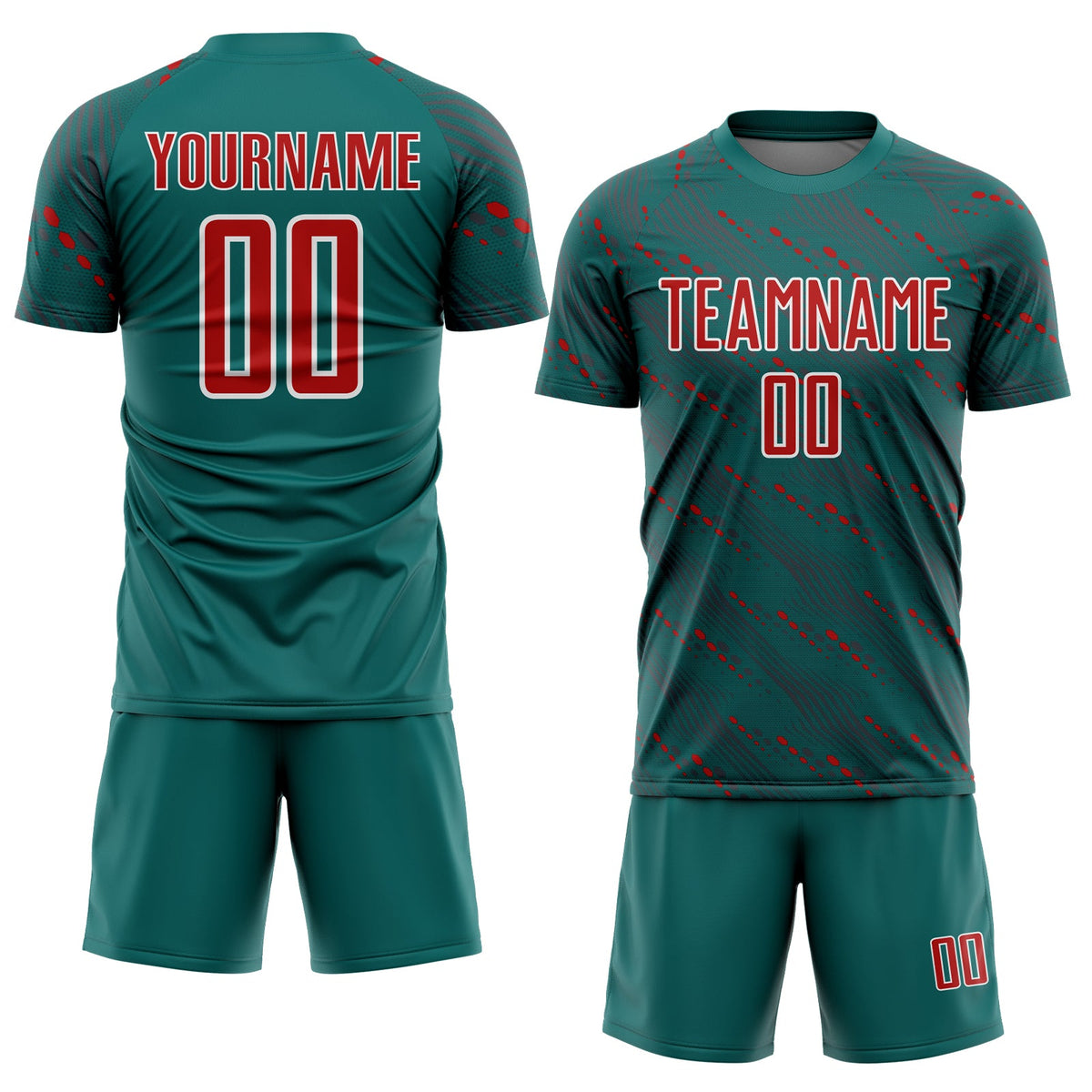 Custom Teal Red-White Slant Lines Sports Sublimation Soccer Uniform Jersey Limited
