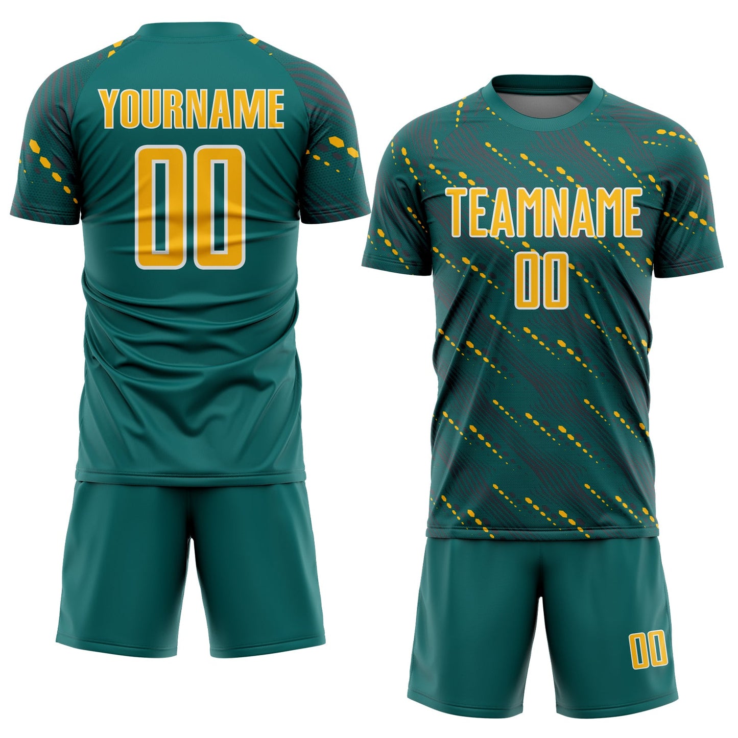 Custom Teal Gold-White Slant Lines Sports Sublimation Soccer Uniform Jersey Limited
