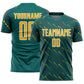 Custom Teal Gold-White Slant Lines Sports Sublimation Soccer Uniform Jersey