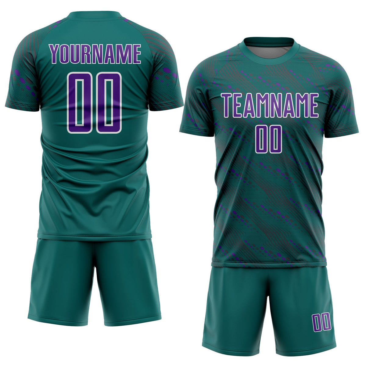 Custom Teal Purple-White Slant Lines Sports Sublimation Soccer Uniform Jersey Limited