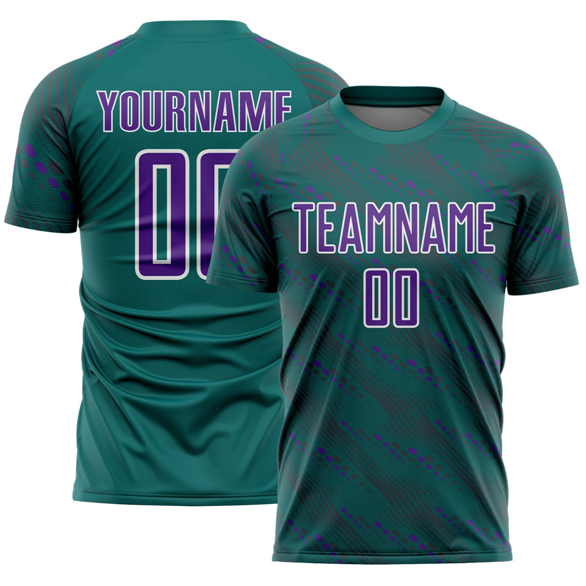 Custom Teal Purple-White Slant Lines Sports Sublimation Soccer Uniform Jersey