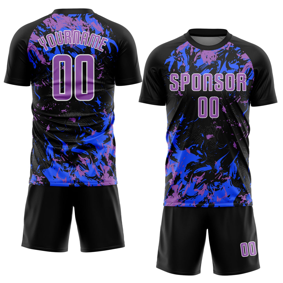 Custom Black Medium Purple Royal-White Fluid Art Splash Sublimation Soccer Uniform Jersey Limited