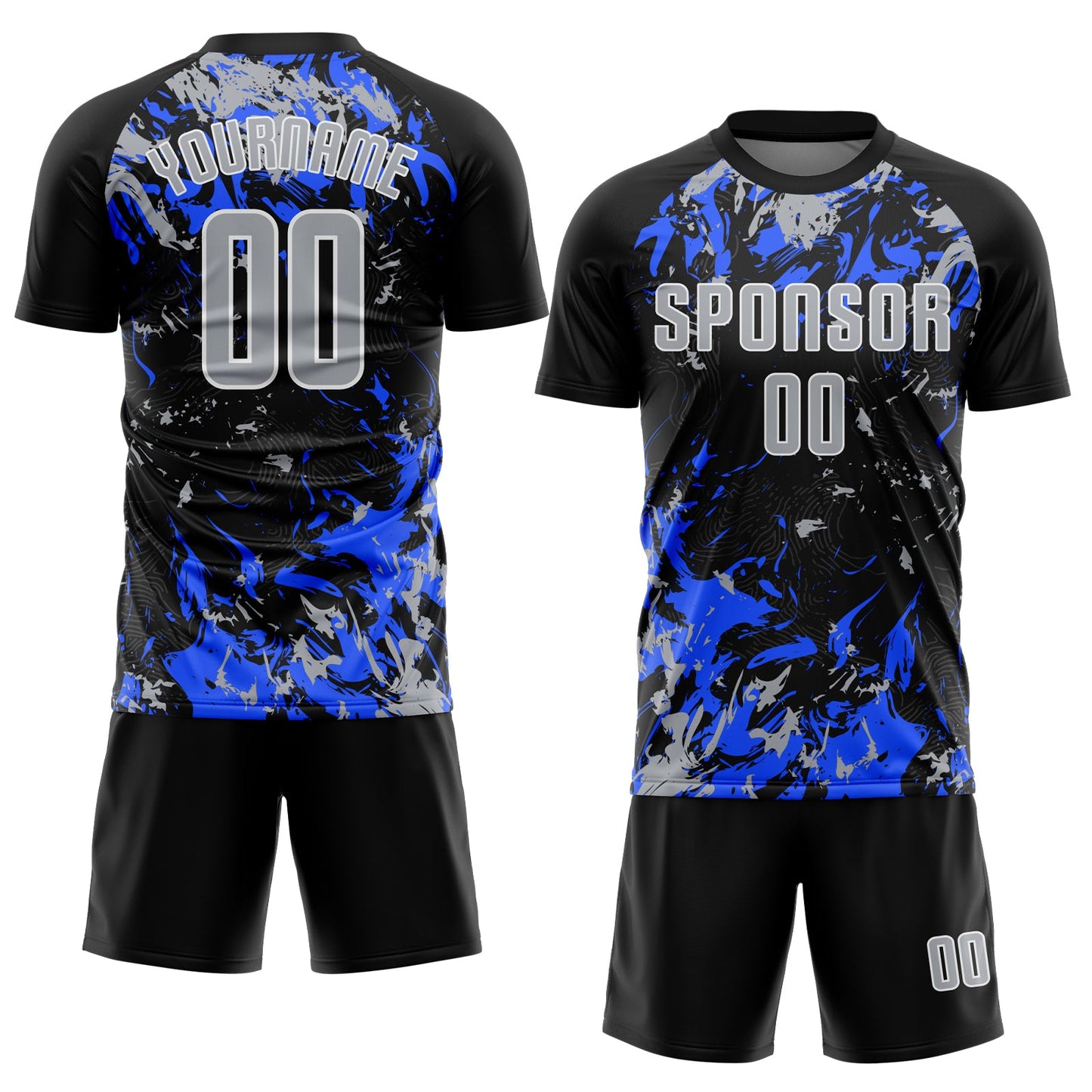 Custom Black Gray Royal-White Fluid Art Splash Sublimation Soccer Uniform Jersey Limited