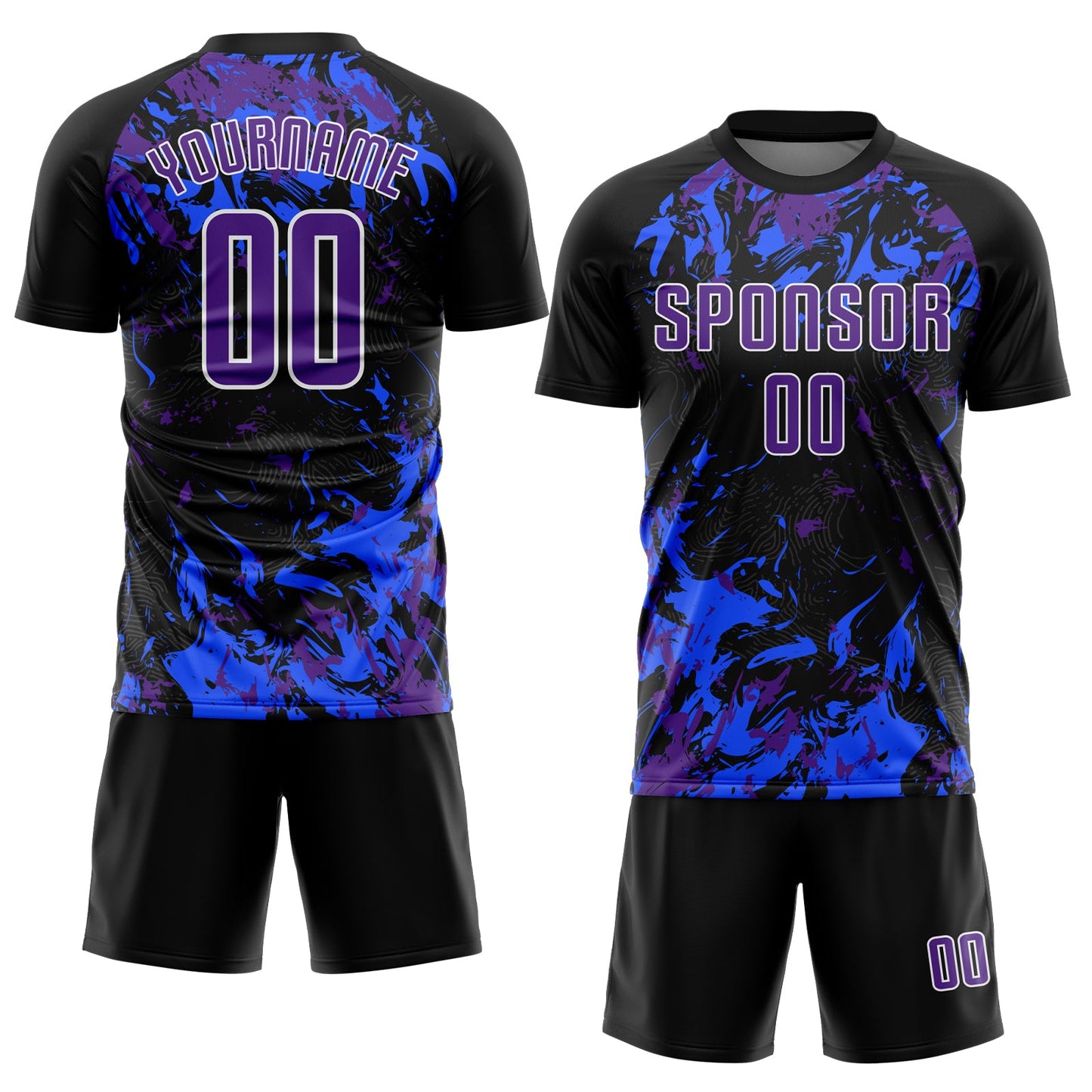 Custom Black Purple Royal-White Fluid Art Splash Sublimation Soccer Uniform Jersey Limited