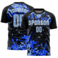 Custom Black Light Blue Royal-White Fluid Art Splash Sublimation Soccer Uniform Jersey