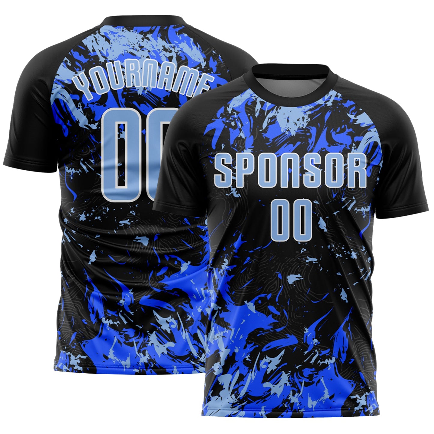 Custom Black Light Blue Royal-White Fluid Art Splash Sublimation Soccer Uniform Jersey