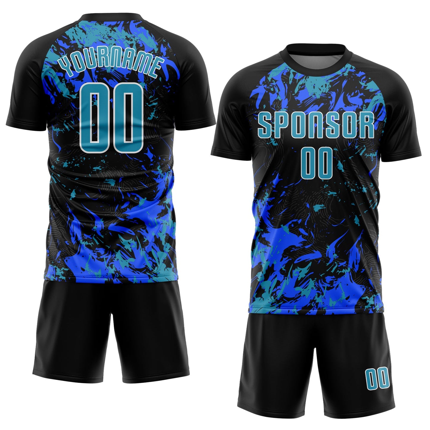 Custom Black Panther Blue Royal-White Fluid Art Splash Sublimation Soccer Uniform Jersey Limited