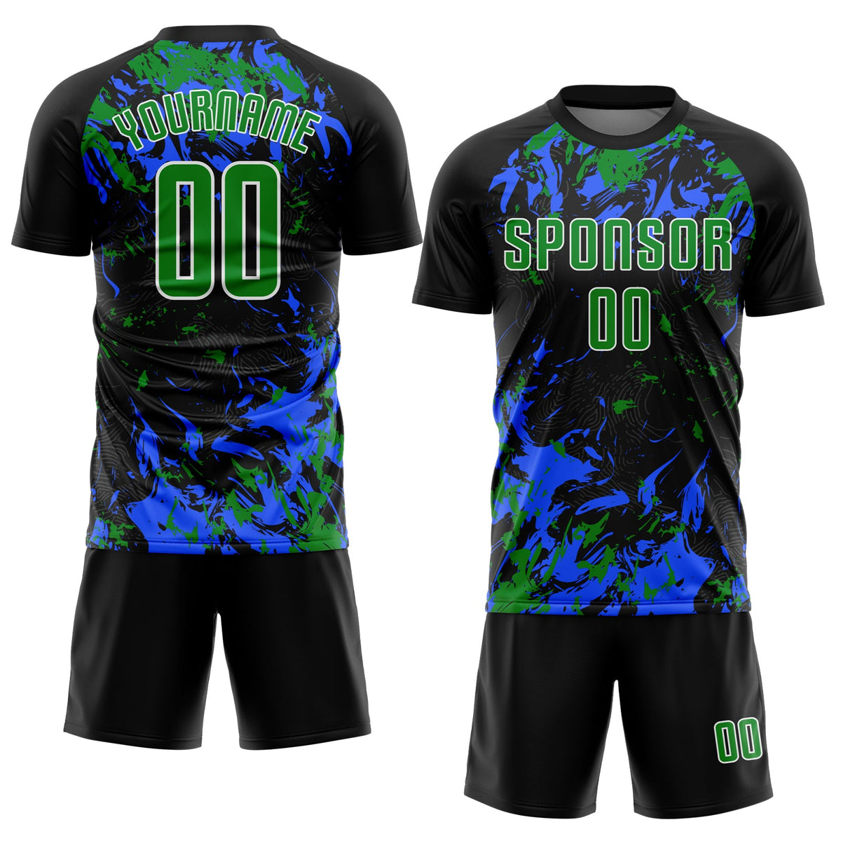 Custom Black Grass Green Royal-White Fluid Art Splash Sublimation Soccer Uniform Jersey Limited