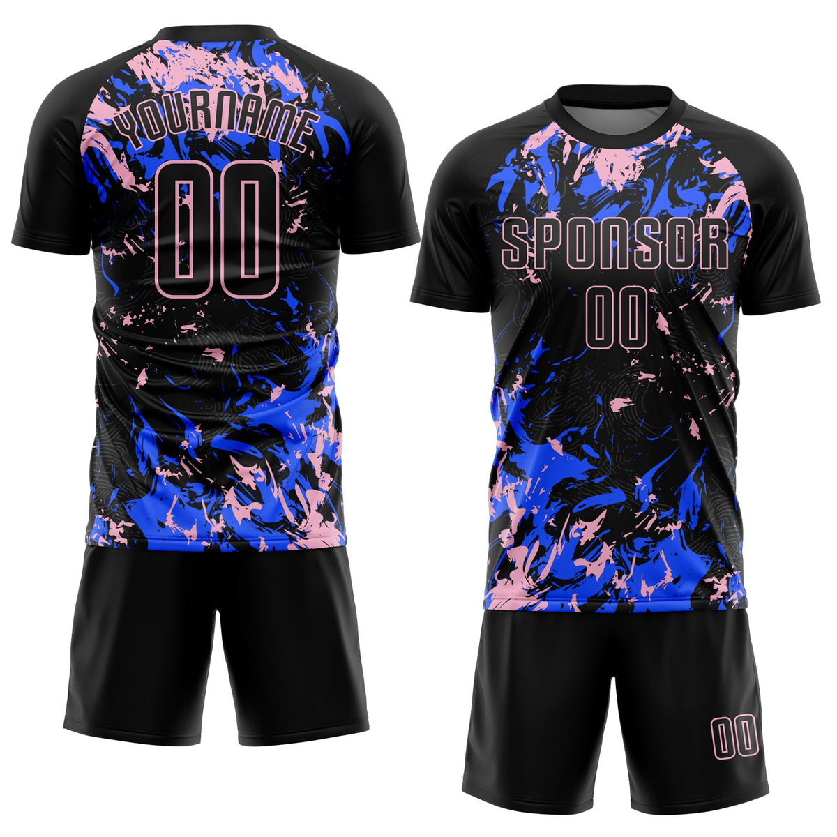 Custom Black Light Pink-Royal Fluid Art Splash Sublimation Soccer Uniform Jersey Limited