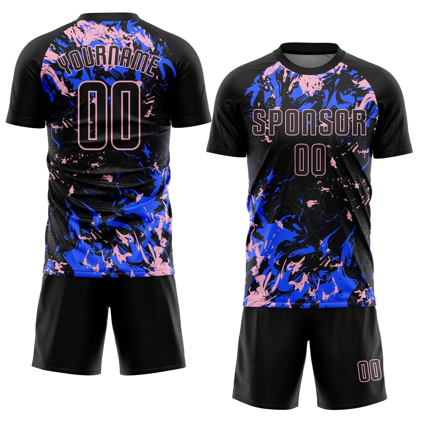 Custom Black Light Pink-Royal Fluid Art Splash Sublimation Soccer Uniform Jersey Limited