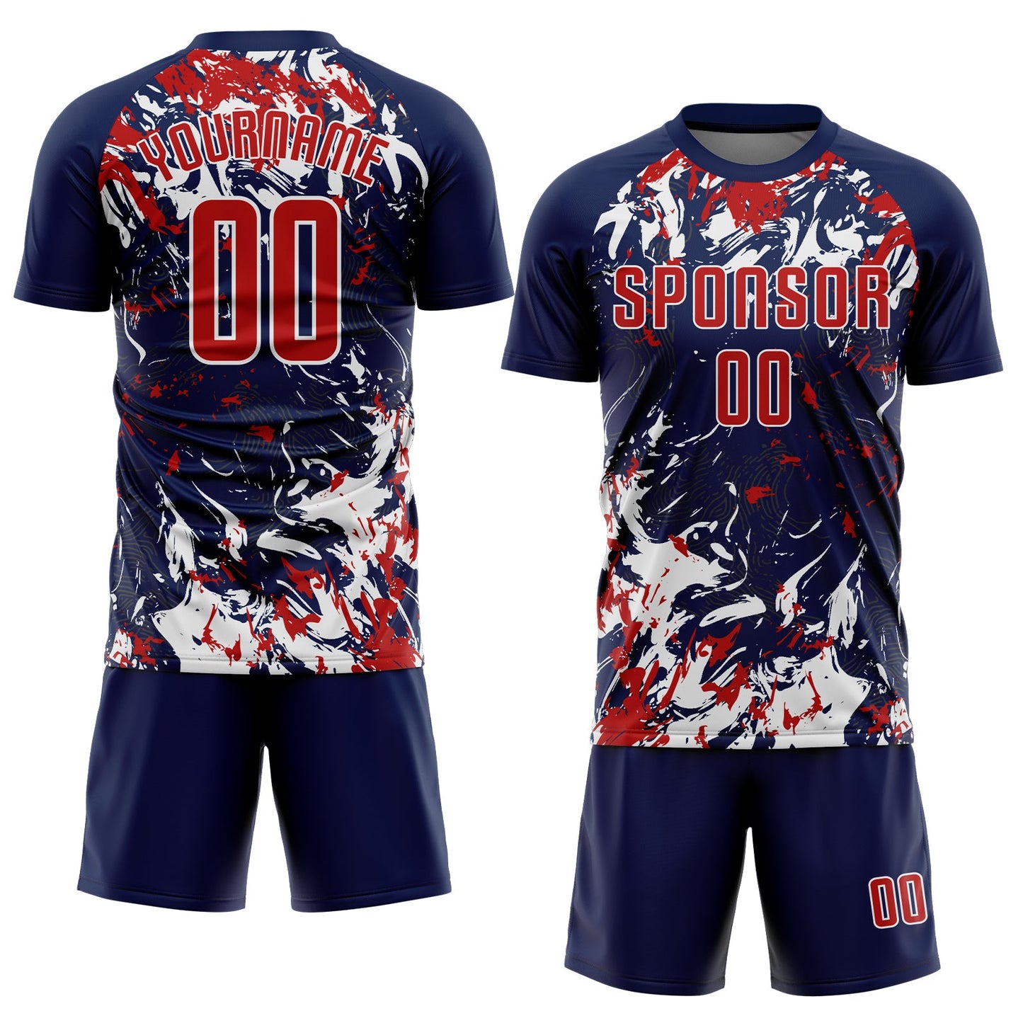 Custom Navy Red-White Fluid Art Splash Sublimation Soccer Uniform Jersey Limited