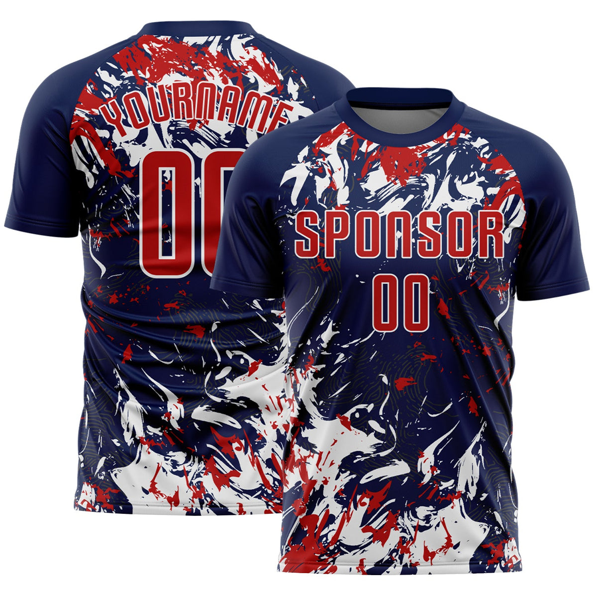 Custom Navy Red-White Fluid Art Splash Sublimation Soccer Uniform Jersey