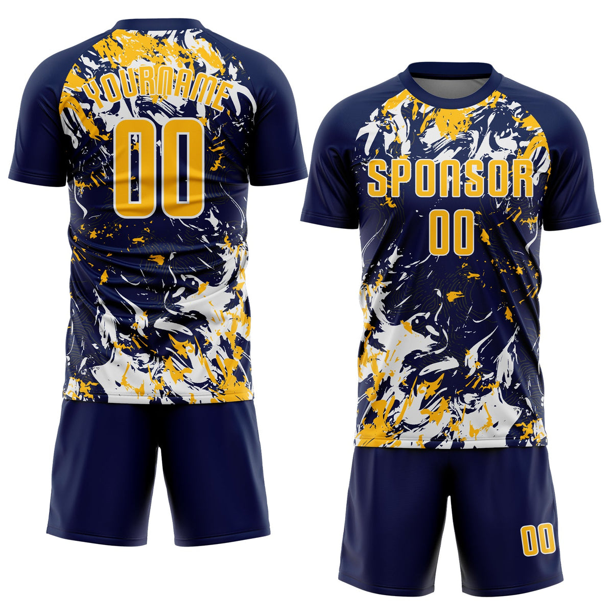 Custom Navy Gold-White Fluid Art Splash Sublimation Soccer Uniform Jersey Limited