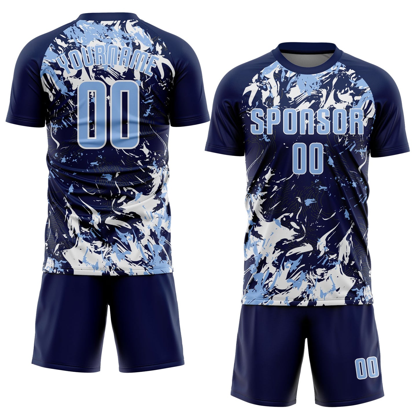 Custom Navy Light Blue-White Fluid Art Splash Sublimation Soccer Uniform Jersey Limited