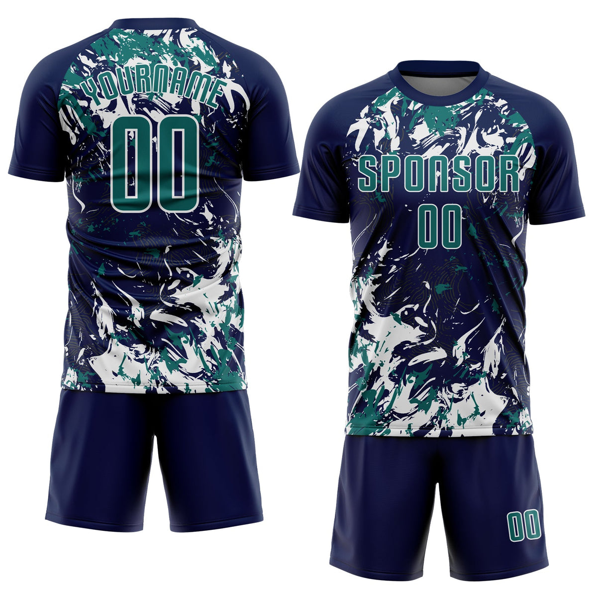 Custom Navy Teal-White Fluid Art Splash Sublimation Soccer Uniform Jersey Limited