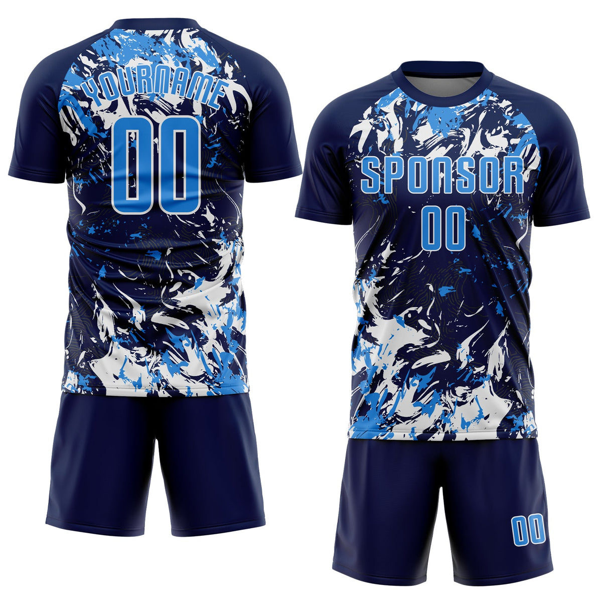 Custom Navy Powder Blue-White Fluid Art Splash Sublimation Soccer Uniform Jersey Limited