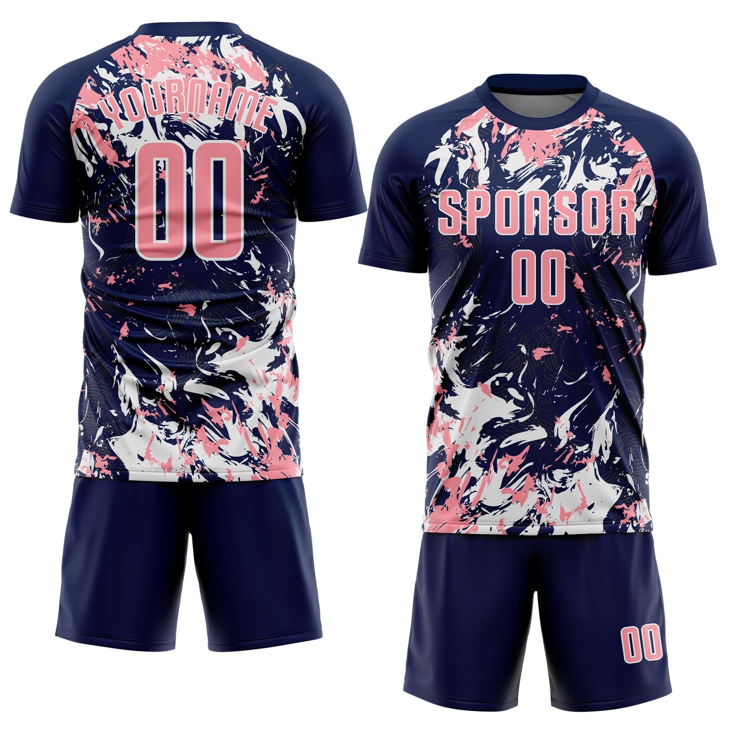 Custom Navy Medium Pink-White Fluid Art Splash Sublimation Soccer Uniform Jersey Limited