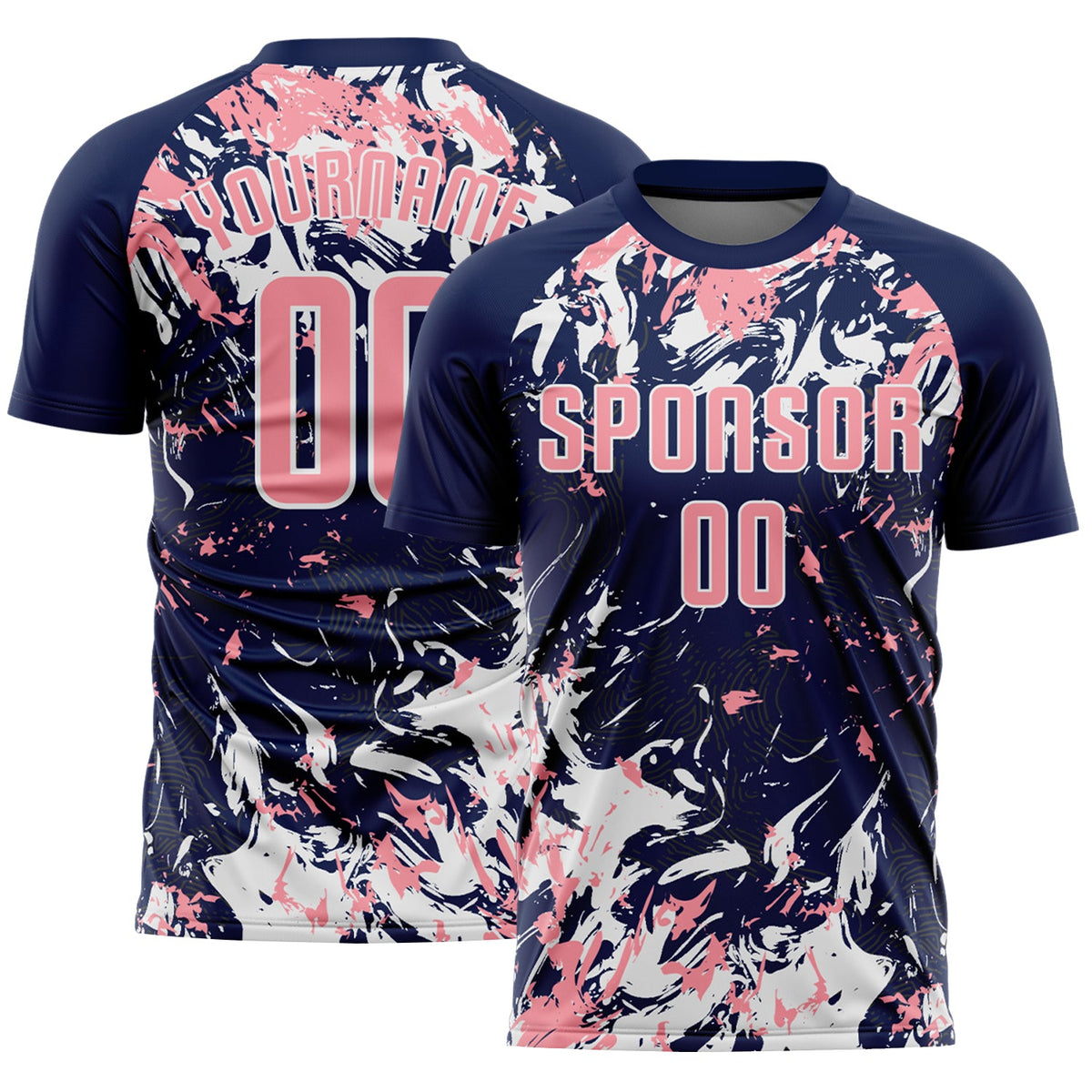 Custom Navy Medium Pink-White Fluid Art Splash Sublimation Soccer Uniform Jersey