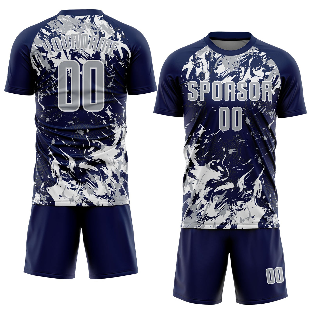 Custom Navy Gray-White Fluid Art Splash Sublimation Soccer Uniform Jersey Limited