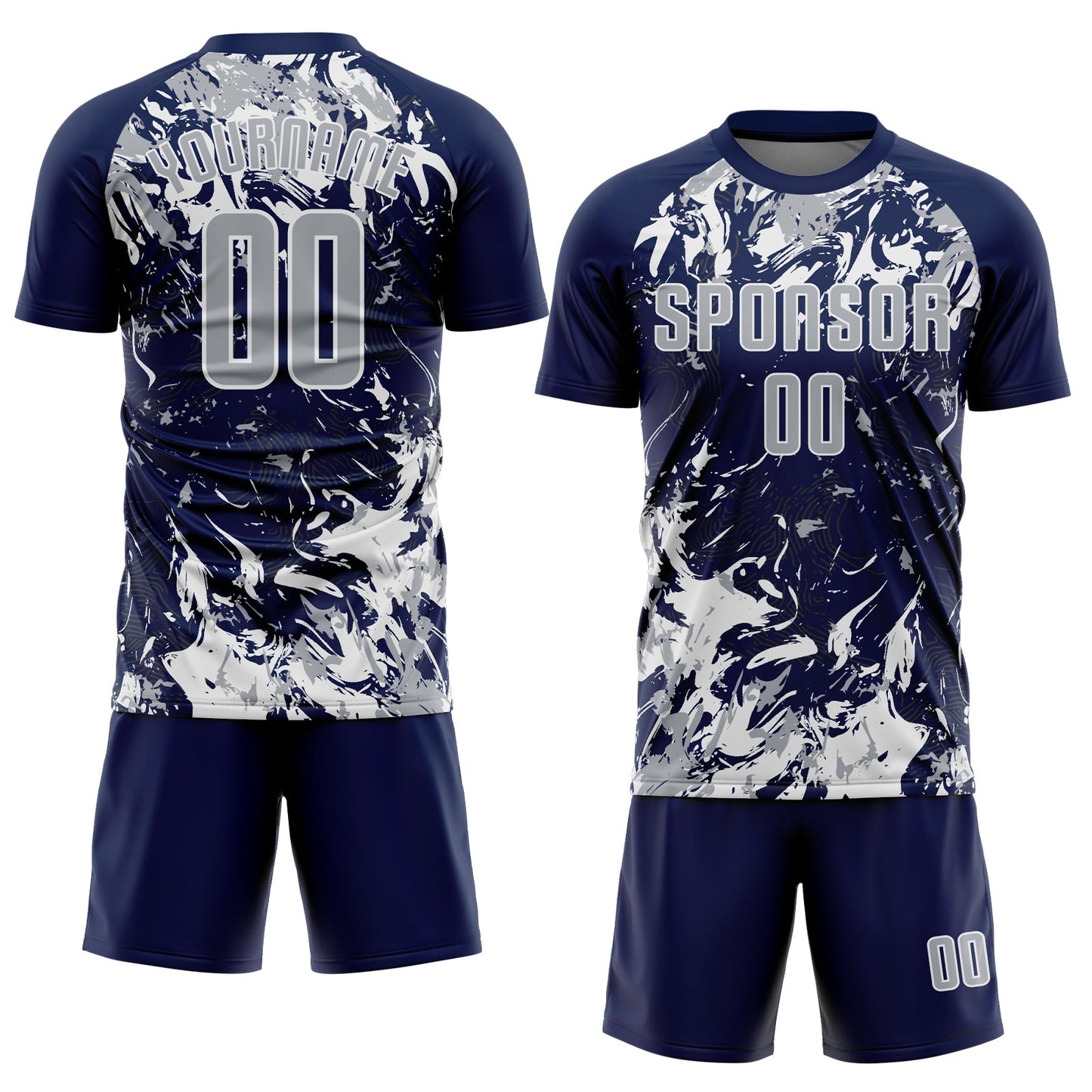 Custom Navy Gray-White Fluid Art Splash Sublimation Soccer Uniform Jersey Limited