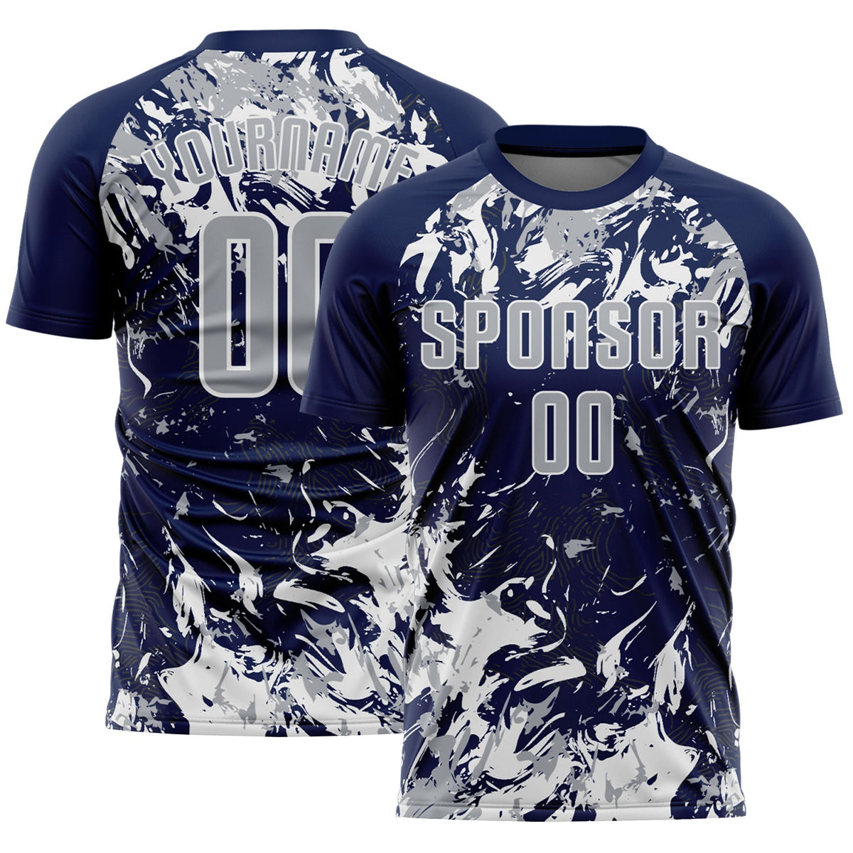 Custom Navy Gray-White Fluid Art Splash Sublimation Soccer Uniform Jersey