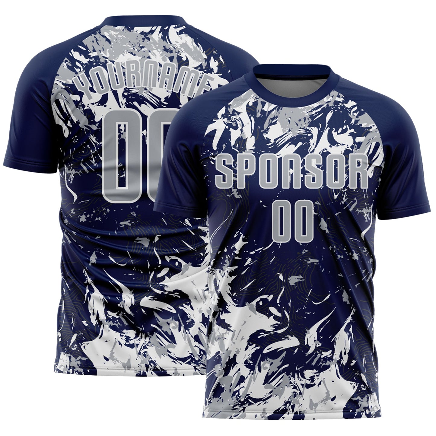 Custom Navy Gray-White Fluid Art Splash Sublimation Soccer Uniform Jersey
