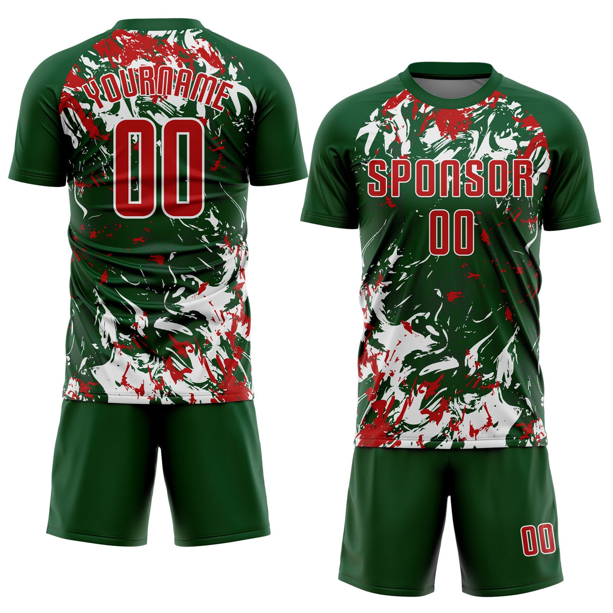 Custom Green Red-White Fluid Art Splash Sublimation Soccer Uniform Jersey Limited