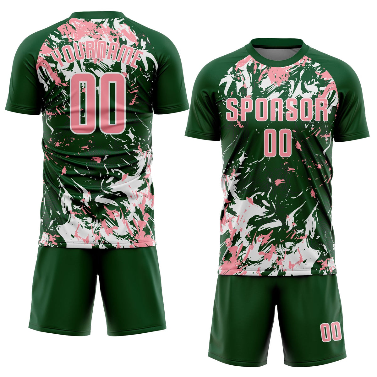 Custom Green Medium Pink-White Fluid Art Splash Sublimation Soccer Uniform Jersey Limited
