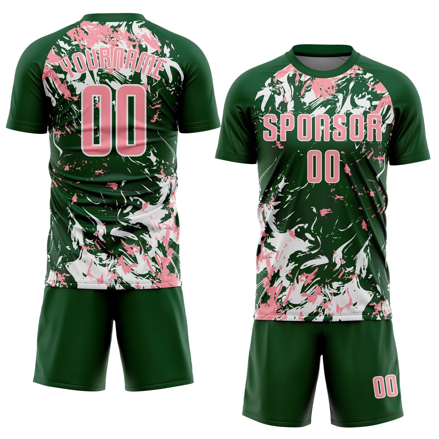 Custom Green Medium Pink-White Fluid Art Splash Sublimation Soccer Uniform Jersey Limited