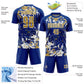 Custom Royal Old Gold-White Fluid Art Splash Sublimation Soccer Uniform Jersey Limited